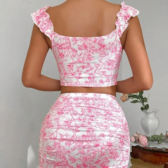 Hot Pink Boho Women's Ruffle Trim Ruffled 2-Piece Set - Picture 5 of 6